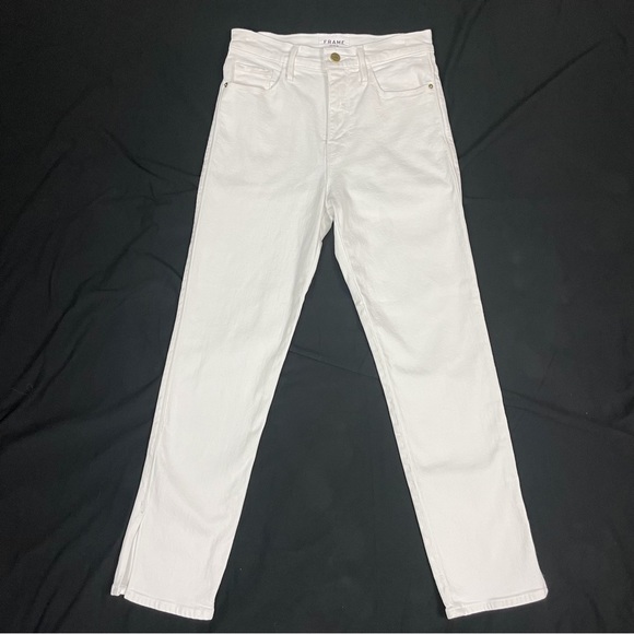 FRAME DENIM  “ Le Sylvie Crop”  with Split Hem Detail at Ankle  WHITE Size 26 - Picture 1 of 14